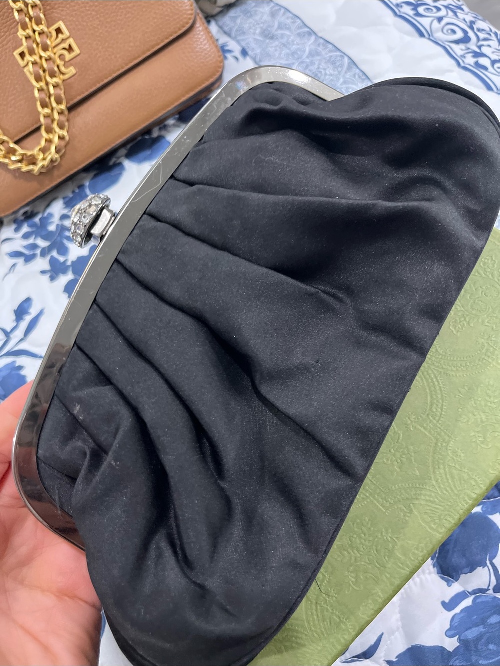 Black Satin Frame Clutch - Elegant Evening Bag